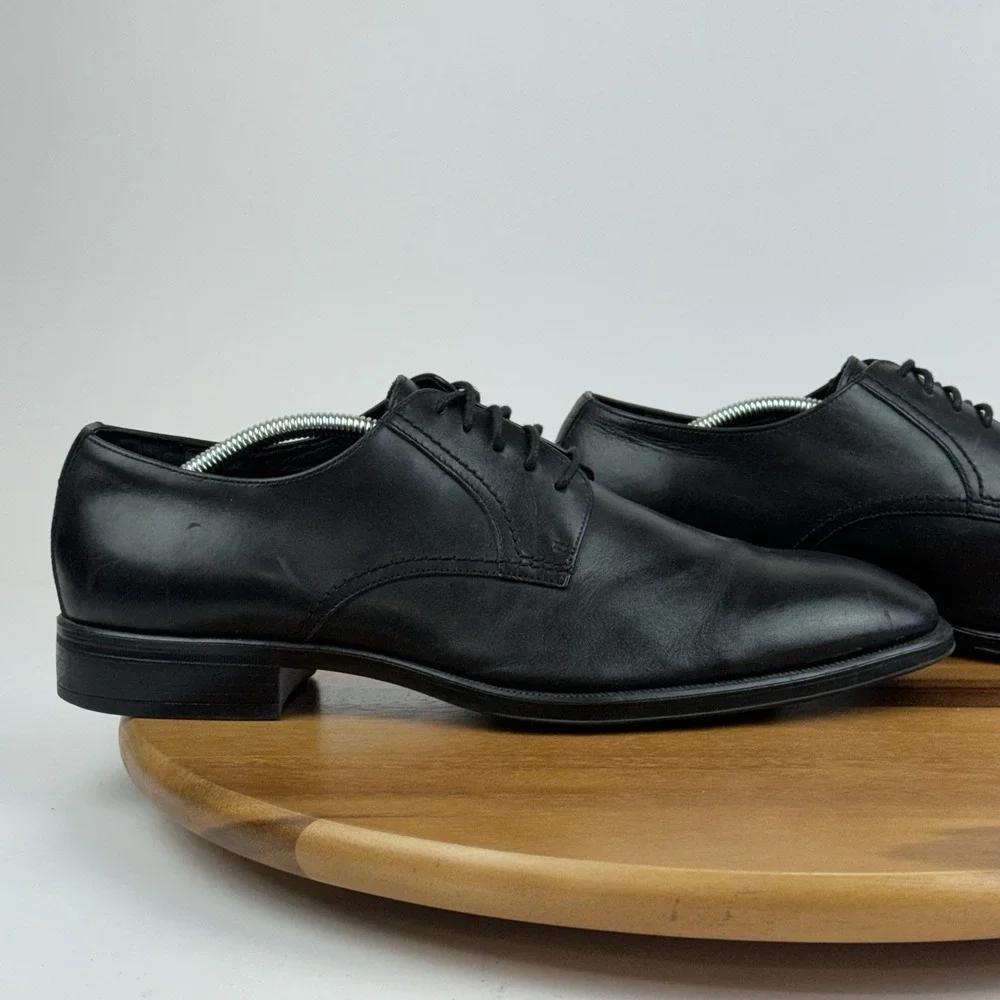 Mens Johnston & Murphy Black Leather Plain Toe Dress Shoes Oxfords Size 11 M GUC